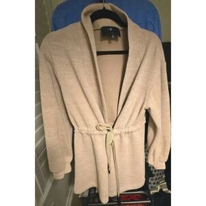 7 For All Mankind Tan Ribbed Tie Waist Open Front‎ Cardigan Sweater quiet luxury